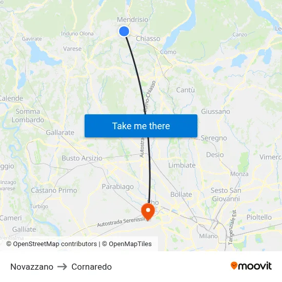 Novazzano to Cornaredo map
