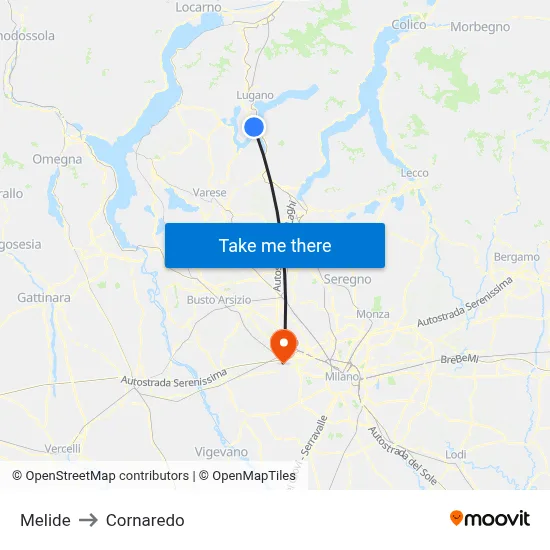 Melide to Cornaredo map