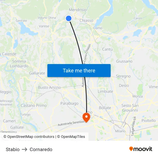 Stabio to Cornaredo map