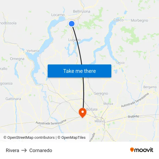Rivera to Cornaredo map