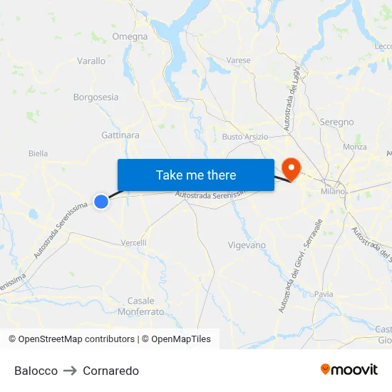 Balocco to Cornaredo map