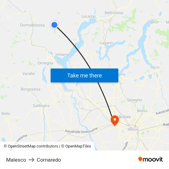 Malesco to Cornaredo map