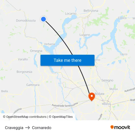 Craveggia to Cornaredo map