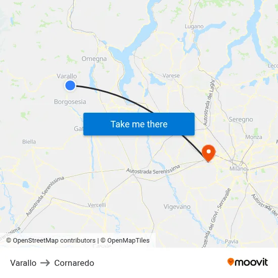 Varallo to Cornaredo map
