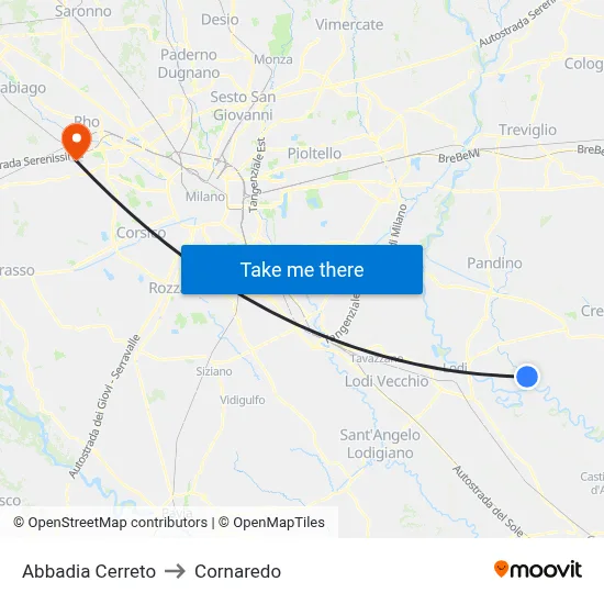 Abbadia Cerreto to Cornaredo map