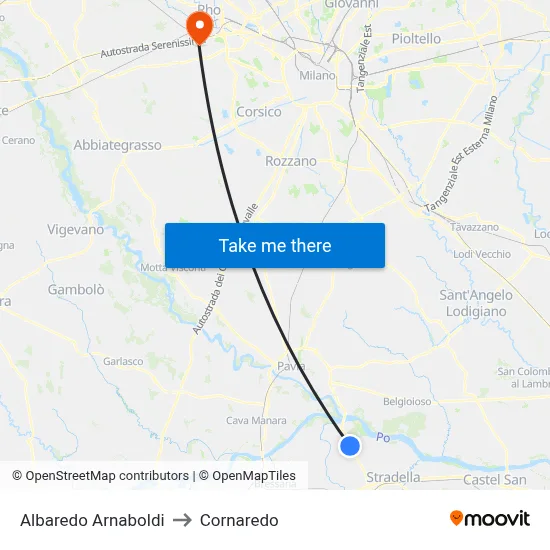 Albaredo Arnaboldi to Cornaredo map