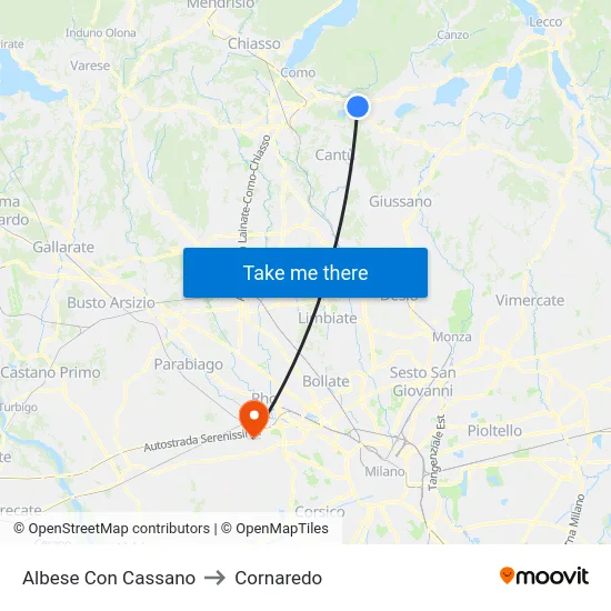 Albese con Cassano to Cornaredo map