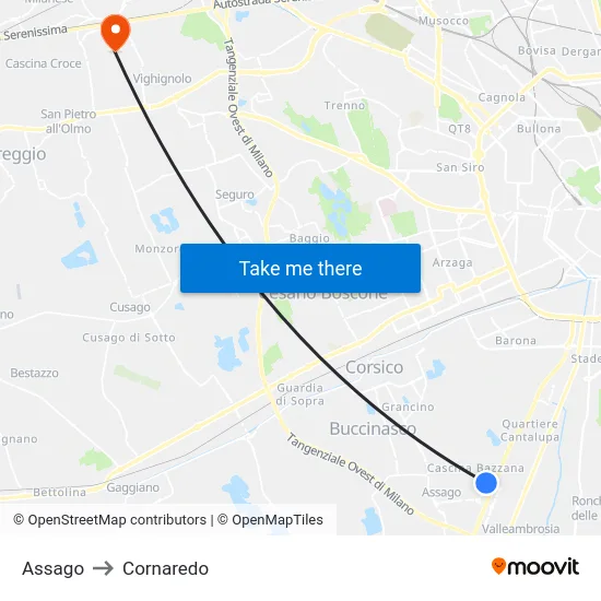 Assago to Cornaredo map