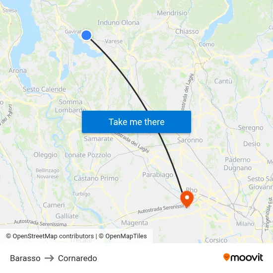 Barasso to Cornaredo map