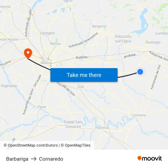 Barbariga to Cornaredo map