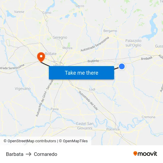 Barbata to Cornaredo map