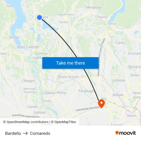 Bardello to Cornaredo map