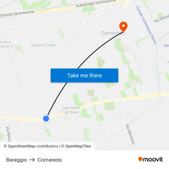 Bareggio to Cornaredo map