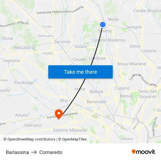 Barlassina to Cornaredo map