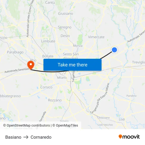 Basiano to Cornaredo map