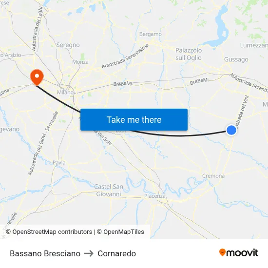 Bassano Bresciano to Cornaredo map