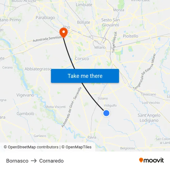 Bornasco to Cornaredo map