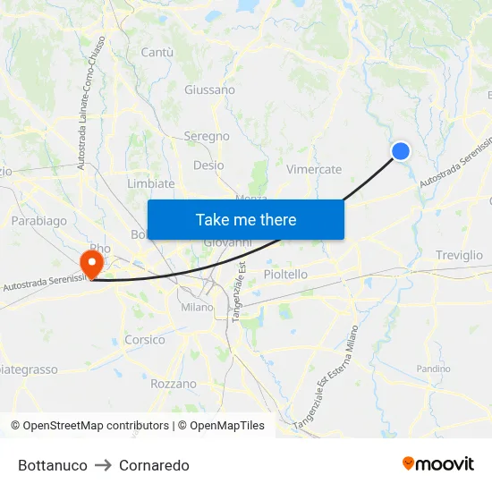 Bottanuco to Cornaredo map