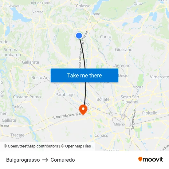 Bulgarograsso to Cornaredo map