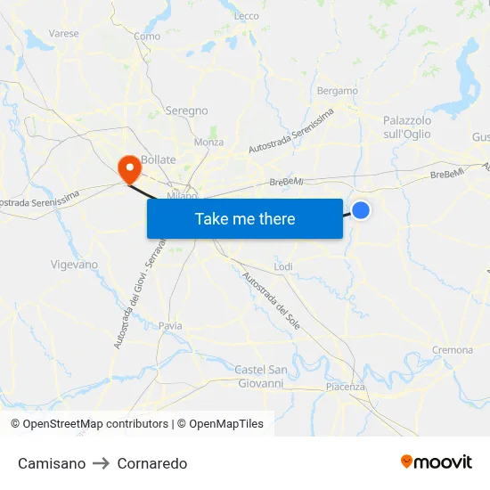 Camisano to Cornaredo map