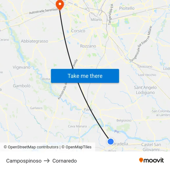 Campospinoso to Cornaredo map