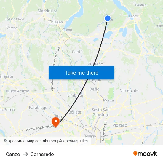 Canzo to Cornaredo map