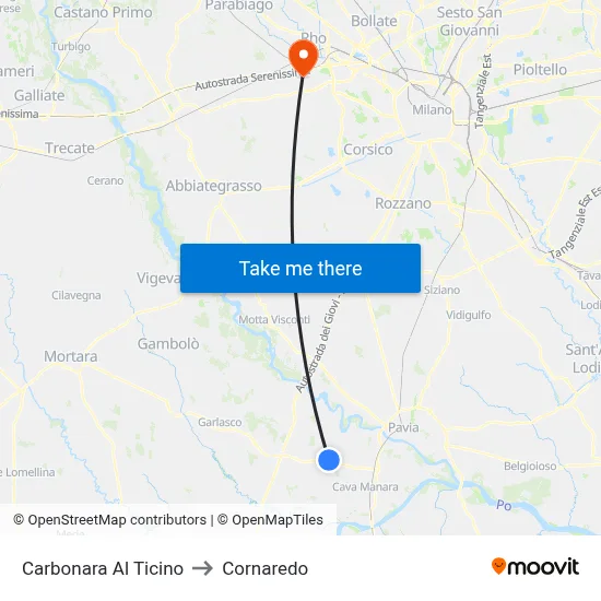 Carbonara Al Ticino to Cornaredo map