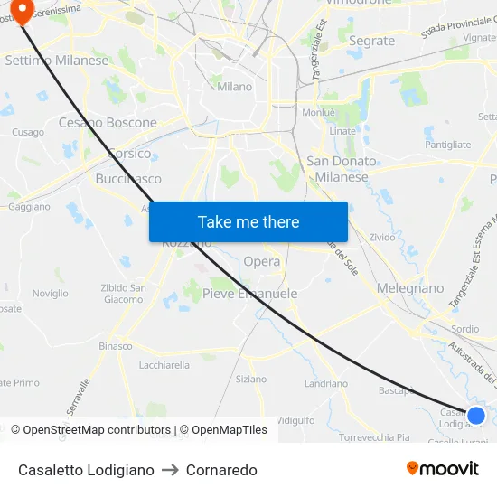 Casaletto Lodigiano to Cornaredo map