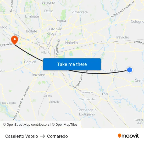 Casaletto Vaprio to Cornaredo map