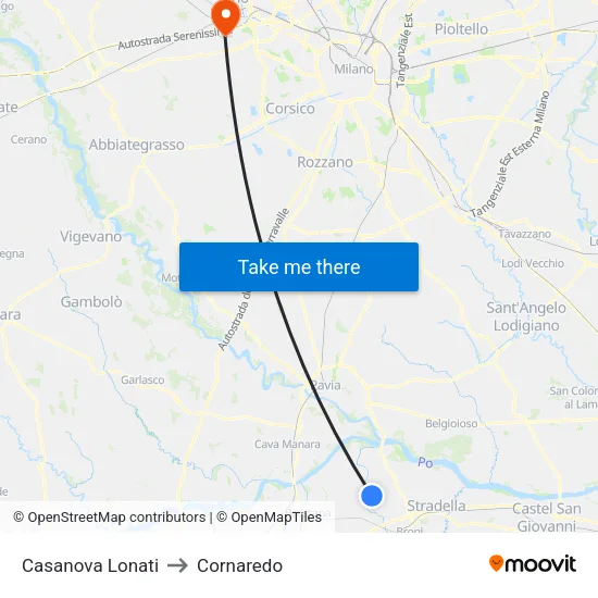 Casanova Lonati to Cornaredo map