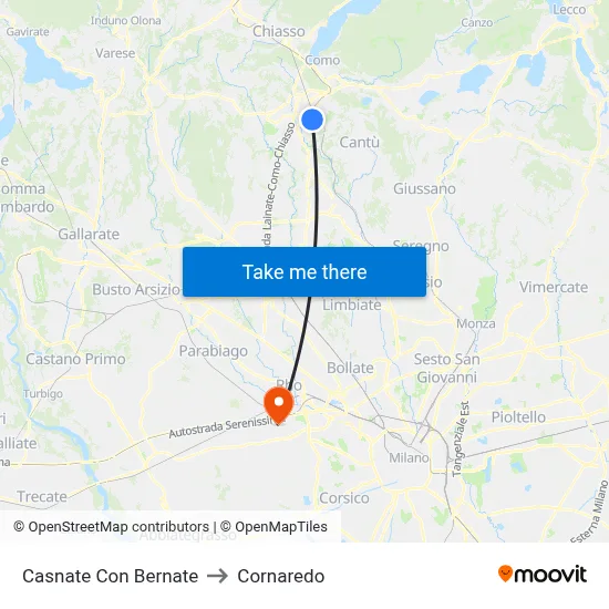Casnate Con Bernate to Cornaredo map