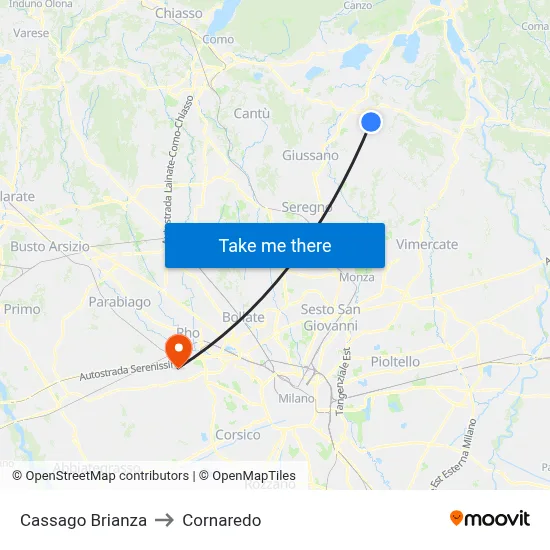 Cassago Brianza to Cornaredo map