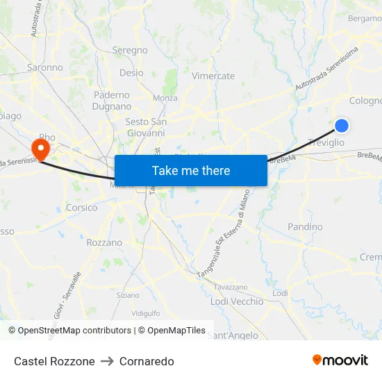 Castel Rozzone to Cornaredo map