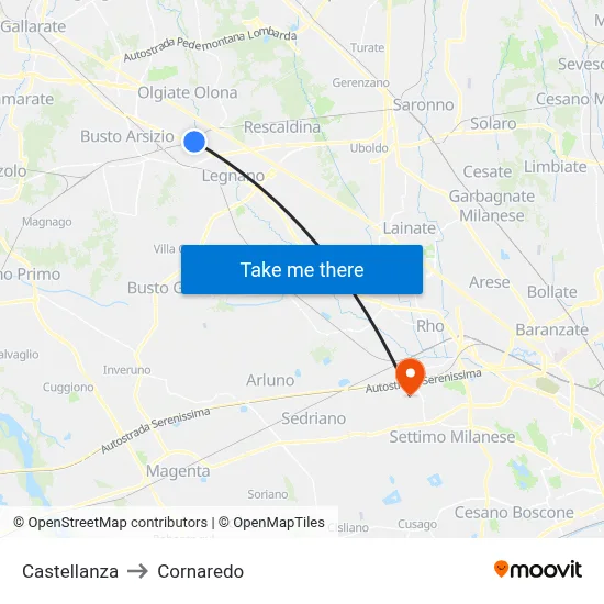 Castellanza to Cornaredo map