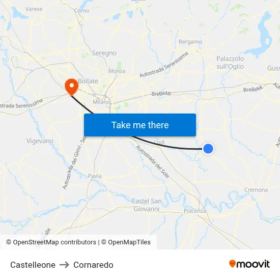 Castelleone to Cornaredo map