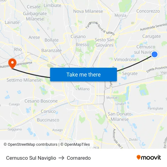 Cernusco Sul Naviglio to Cornaredo map