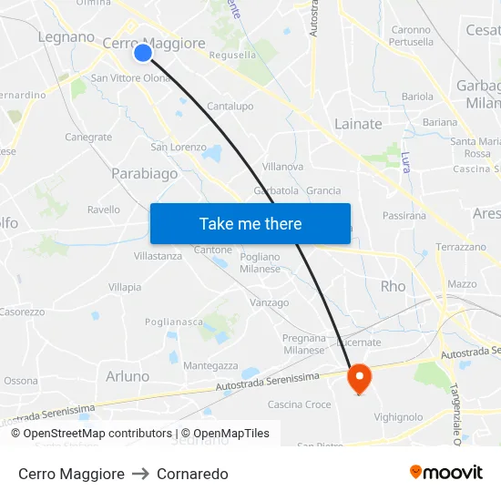 Cerro Maggiore to Cornaredo map