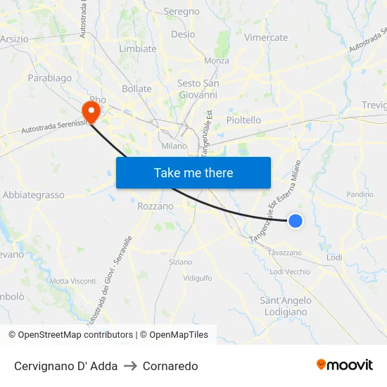 Cervignano d'Adda to Cornaredo map