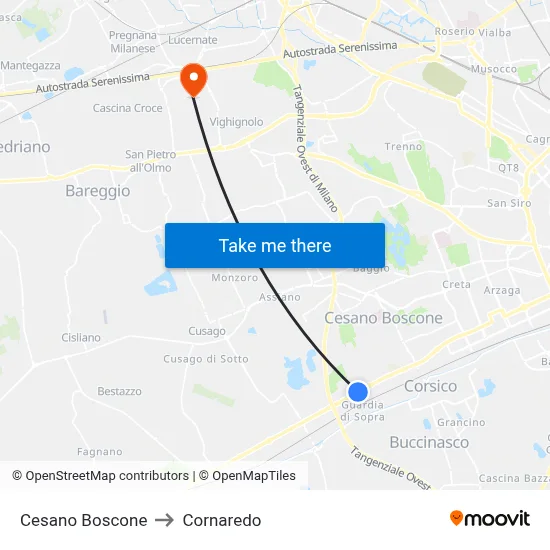Cesano Boscone to Cornaredo map