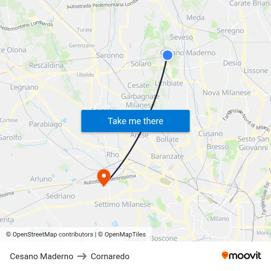 Cesano Maderno to Cornaredo map