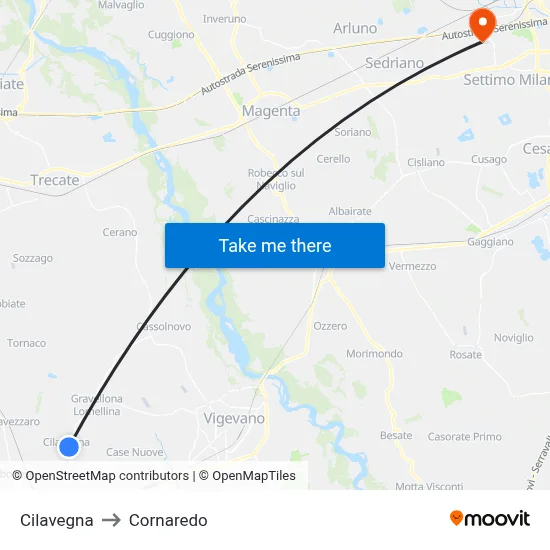 Cilavegna to Cornaredo map