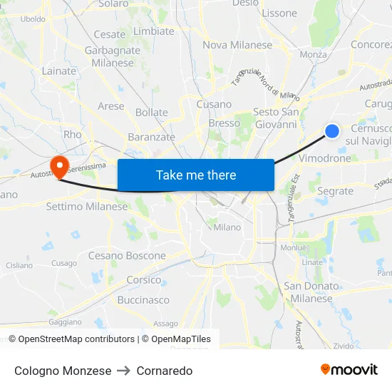 Cologno Monzese to Cornaredo map