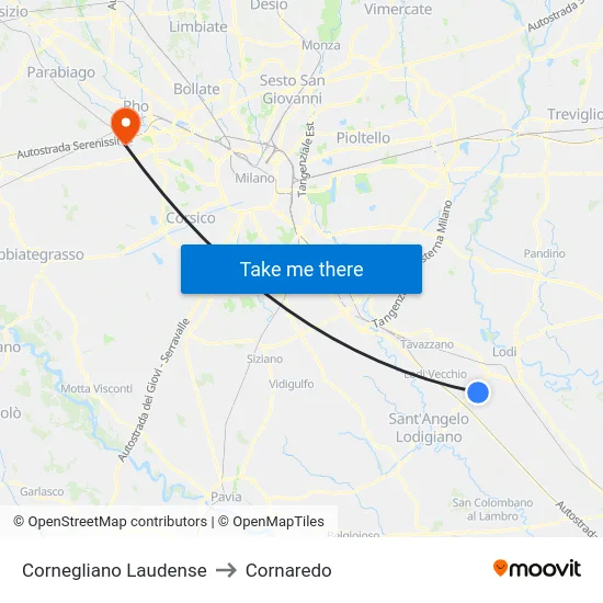Cornegliano Laudense to Cornaredo map