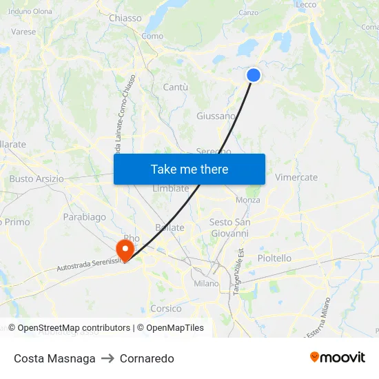 Costa Masnaga to Cornaredo map