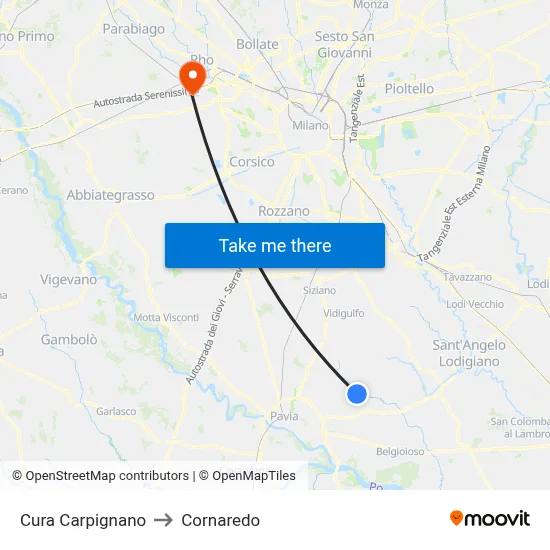 Cura Carpignano to Cornaredo map