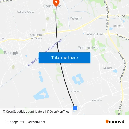 Cusago to Cornaredo map