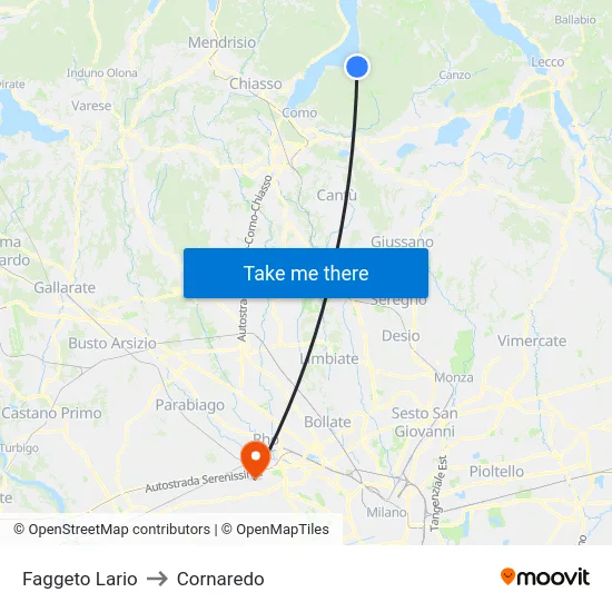 Faggeto Lario to Cornaredo map
