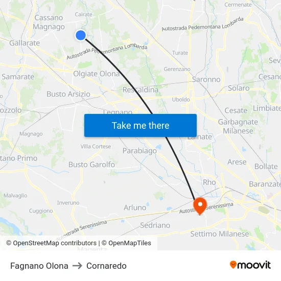 Fagnano Olona to Cornaredo map