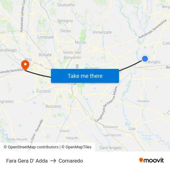 Fara Gera D' Adda to Cornaredo map