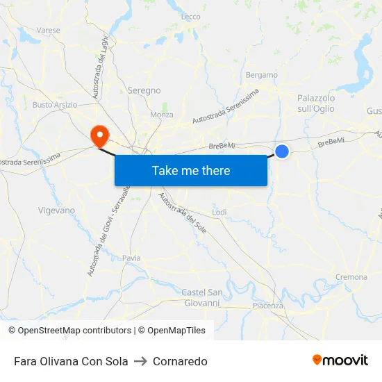 Fara Olivana Con Sola to Cornaredo map